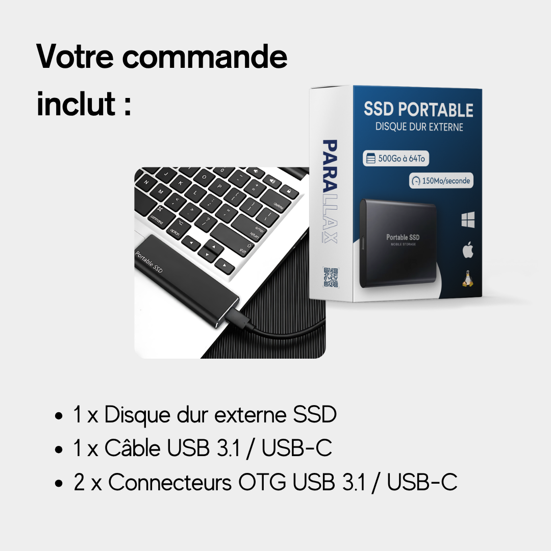 SSD Externe 500Go à 64To | Disque Dur Externe Portable Parallax