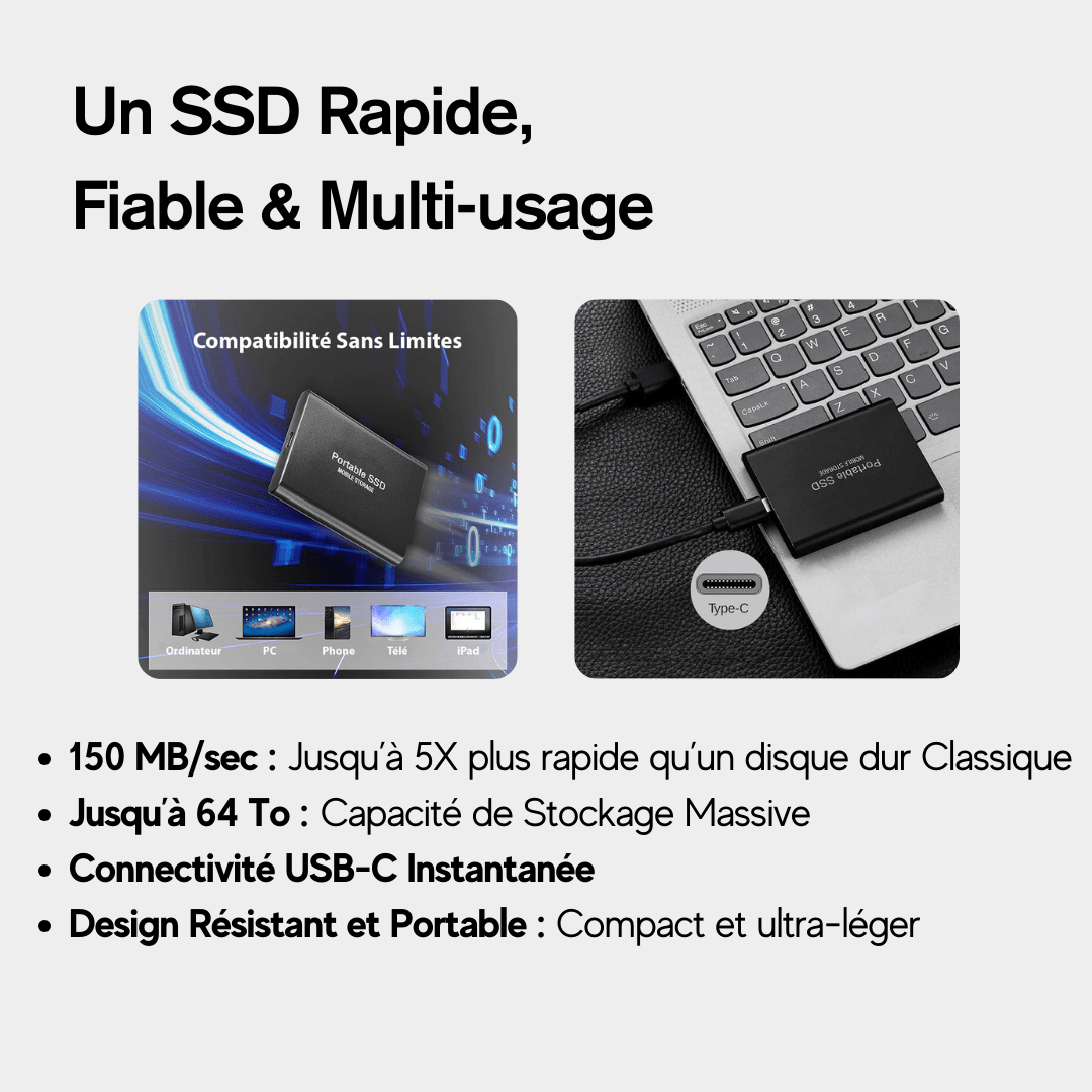 Disque dur externe SSD 10To - ultra - rapide - stockage compact et haute capacité - Havenbridges - HAVENBRIDGES